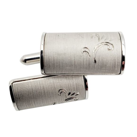 Swank Cufflinks & Tie Tacks Brushed Silver Tone Etched Vintage Mens Jewelry 80s - Picture 10 of 16